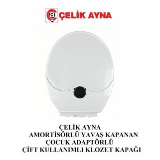 ÇELİK AYNA YAVAŞ KAPANIR ÇOCUK ADAPTÖRLÜ KLOZET KAPAĞI - BEYAZ