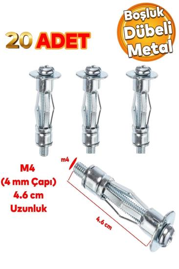 ÇELİK ALÇIPAN VE BOŞLUK DÜBELİ TUĞLA DUVAR BİMS PARAŞÜT DÜBELİ 4X46 METAL (20 ADET)