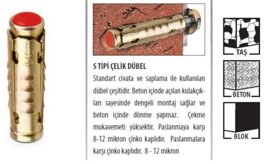 ÇEKMELİ S TİPİ ÇELİK DÜBEL M10 ( 100 ADET )