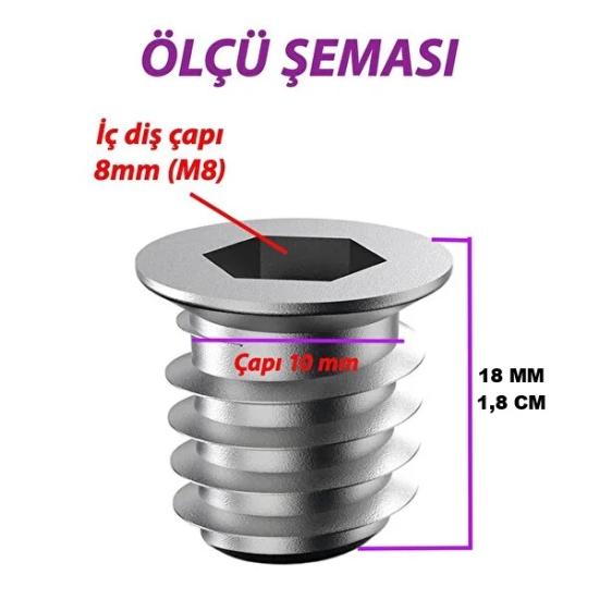 METAL DÜZ DİŞLİ DÜBEL AHŞAP DÜBELİ - M8 10X18 - MOBİLYA BAĞLANTI ÜNİTE BİRLEŞTİRME (50 ADET)